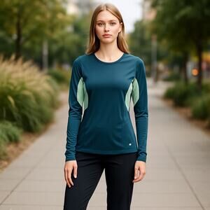 BCG Women’s M Teal Long Sleeve Athletic Shirt Mesh Thumb Holes 2-Tone